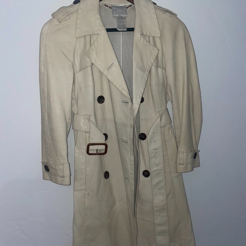 Celine Leather Trench, cream, size small.